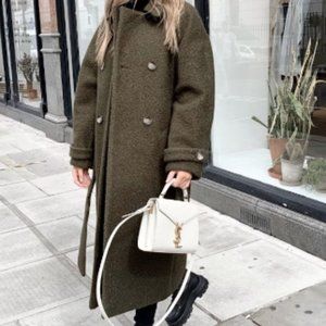 Topshop Khaki Boucle Trench Coat